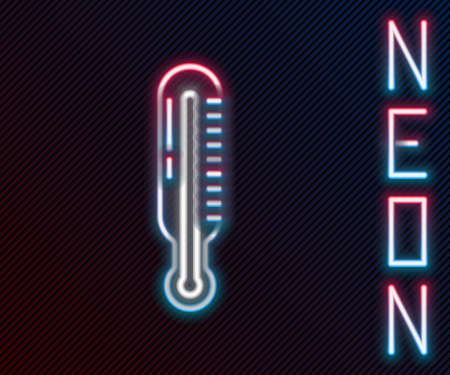 Glowing neon line Meteorology thermometer measuring icon isolated on black background. Thermometer equipment showing hot or cold weather. Colorful outline concept. Vector Illustrationのイラスト素材