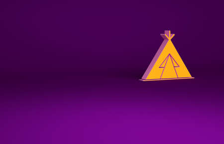 Orange Traditional indian teepee or wigwam icon isolated on purple background. Indian tent. Minimalism concept. 3d illustration 3D renderの写真素材