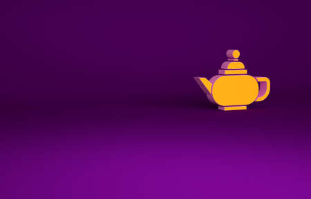 Orange Traditional Chinese tea ceremony icon isolated on purple background. Teapot with cup. Minimalism concept. 3d illustration 3D renderの写真素材