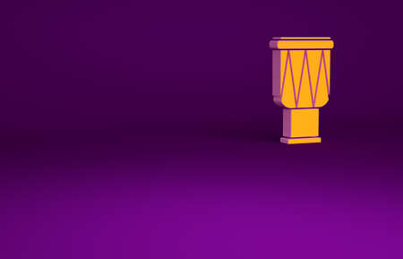 Orange Drum icon isolated on purple background. Music sign. Musical instrument symbol. Minimalism concept. 3d illustration 3D renderの写真素材