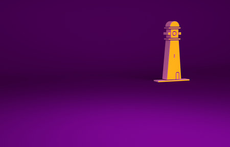 Orange Lighthouse icon isolated on purple background. Minimalism concept. 3d illustration 3D renderの写真素材