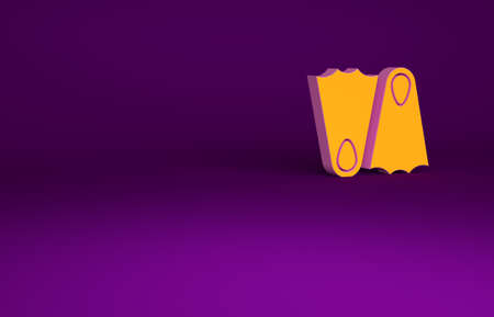 Orange Rubber flippers for swimming icon isolated on purple background. Diving equipment. Extreme sport. Sport equipment. Minimalism concept. 3d illustration 3D renderの写真素材