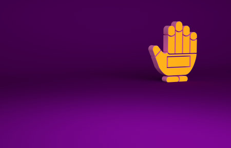 Orange Hockey glove icon isolated on purple background. Sports playing and training protective gloves on hands. Minimalism concept. 3d illustration 3D renderの写真素材