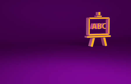 Orange Chalkboard icon isolated on purple background. School Blackboard sign. Minimalism concept. 3d illustration 3D renderの写真素材