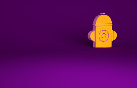 Orange Fire hydrant icon isolated on purple background. Minimalism concept. 3d illustration 3D renderの写真素材
