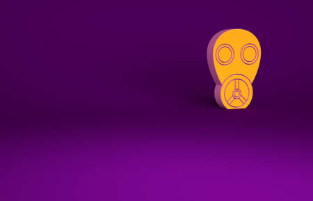 Orange Gas mask icon isolated on purple background. Respirator sign. Minimalism concept. 3d illustration 3D renderの写真素材