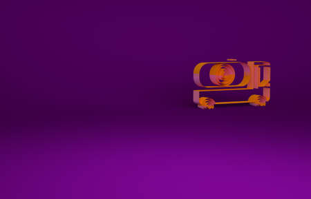 Orange Fuel tanker truck icon isolated on purple background. Gasoline tanker. Minimalism concept. 3d illustration 3D renderの写真素材