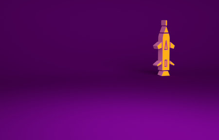 Orange Lock icon isolated on purple background. Padlock sign. Security, safety, protection, privacy concept. Minimalism concept. 3d illustration 3D renderの写真素材