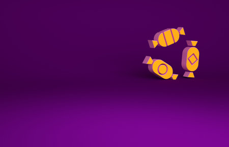 Orange Candy icon isolated on purple background. Minimalism concept. 3d illustration 3D render