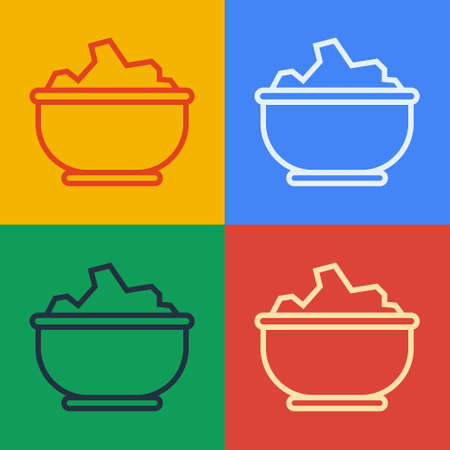 Pop art line Sea salt in a bowl icon isolated on color background. Vector Illustrationのイラスト素材