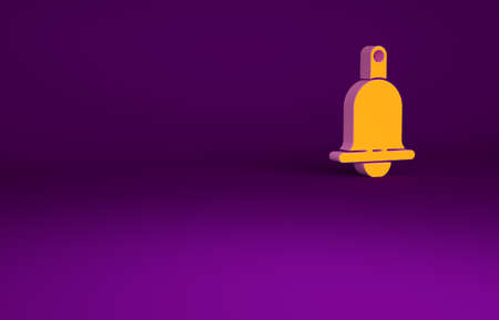 Orange Ringing bell icon isolated on purple background. Alarm symbol, service bell, handbell sign, notification symbol. Minimalism concept. 3d illustration 3D renderの写真素材