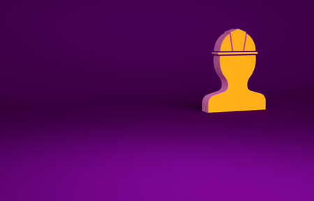 Orange Worker safety helmet icon isolated on purple background. Minimalism concept. 3d illustration 3D renderの写真素材