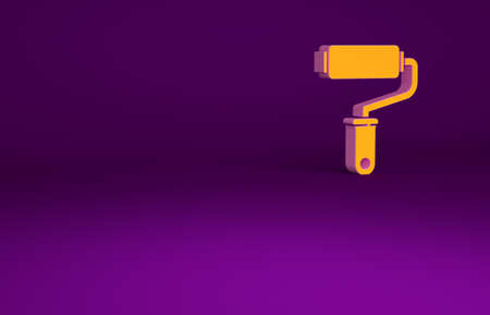 Orange Paint roller brush icon isolated on purple background. Minimalism concept. 3d illustration 3D renderの写真素材