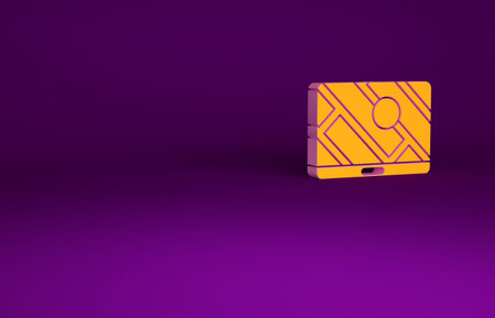 Orange Infographic of city map navigation icon isolated on purple background. Mobile App Interface...