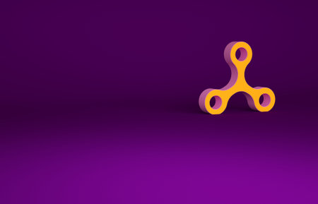 Orange Virus icon isolated on purple background. Corona virus 2019-nCoV. Bacteria and germs, cell cancer, microbe, fungi. Minimalism concept. 3d illustration 3D renderの写真素材