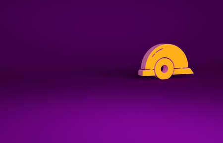 Orange Worker safety helmet icon isolated on purple background. Minimalism concept. 3d illustration 3D renderの写真素材