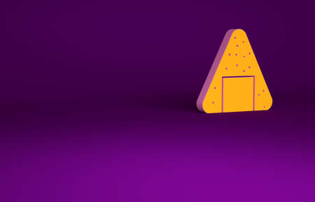 Orange Onigiri icon isolated on purple background. Japanese food. Minimalism concept. 3d illustration 3D renderの写真素材