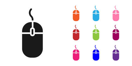 Black Computer mouse icon isolated on white background. Optical with wheel symbol. Set icons colorful. Vector Illustrationのイラスト素材