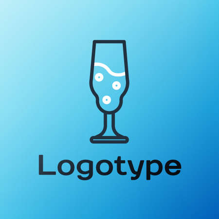 Line Wine glass icon isolated on blue background. Wineglass icon. Goblet symbol. Glassware sign. Happy Easter. Colorful outline concept. Vector Illustrationのイラスト素材