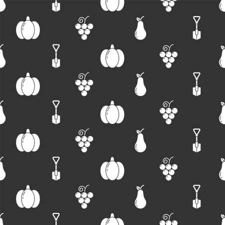 Set Pear, Shovel, Pumpkin and Grape fruit on seamless pattern. Vectorのイラスト素材