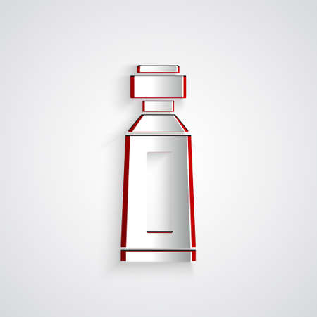 Paper cut Tube of toothpaste icon isolated on grey background. Paper art style. Vectorのイラスト素材