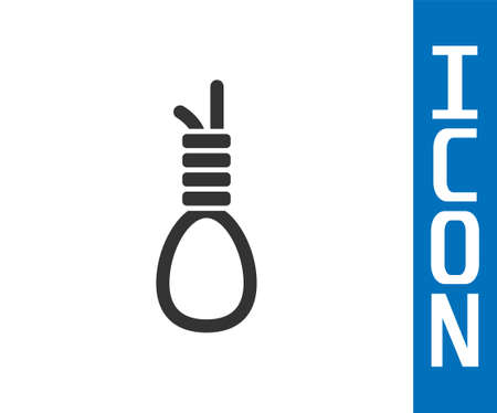 Grey Gallows rope loop hanging icon isolated on white background. Rope tied into noose. Suicide, hanging or lynching. Vectorのイラスト素材