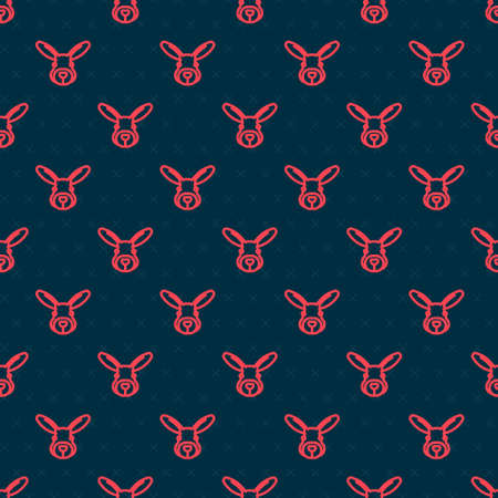 Red line Rabbit head icon isolated seamless pattern on black background. Vectorのイラスト素材