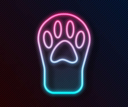 Glowing neon line Paw print icon isolated on black background. Dog or cat paw print. Animal track. Vectorのイラスト素材