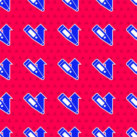 Blue Medical digital thermometer for medical examination icon isolated seamless pattern on red background. Vectorのイラスト素材