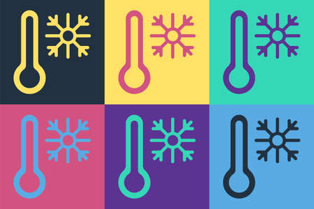 Pop art Thermometer with snowflake icon isolated on color background. Vectorのイラスト素材