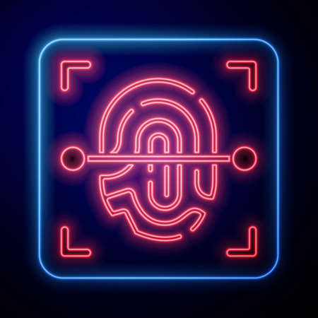 Glowing neon Fingerprint icon isolated on blue background. ID app icon. Identification sign. Touch id. Vectorのイラスト素材