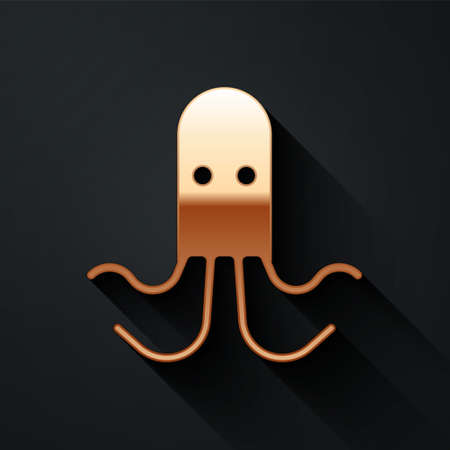Gold Octopus icon isolated on black background. Long shadow style. Vectorのイラスト素材