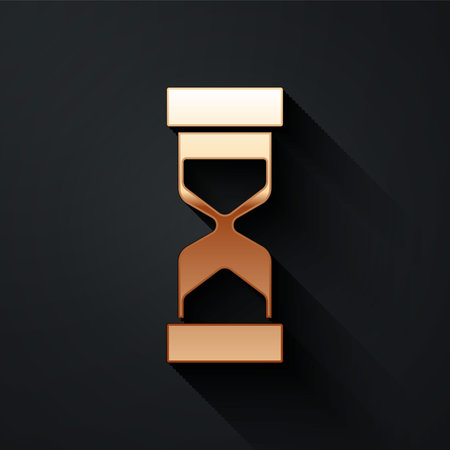 Gold Old hourglass with flowing sand icon isolated on black background. Sand clock sign. Business...