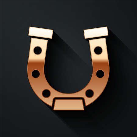 Gold Horseshoe icon isolated on black background. Long shadow style. Vectorのイラスト素材