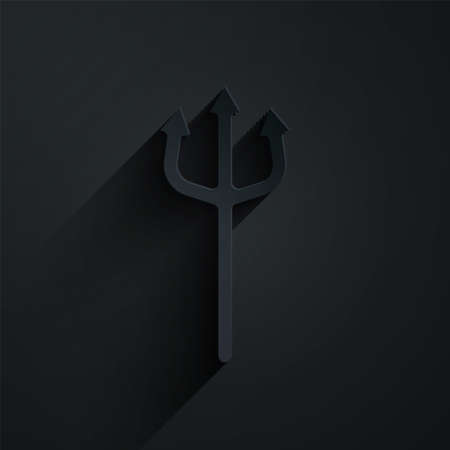Paper cut Neptune Trident icon isolated on black background. Happy Halloween party. Paper art style. Vectorのイラスト素材