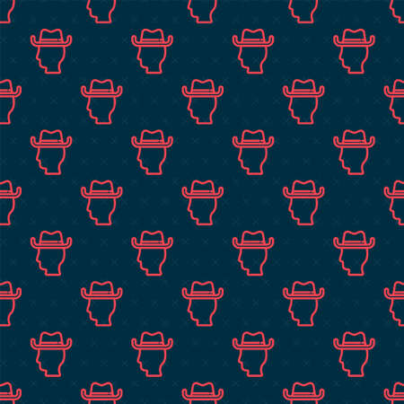 Red line Cowboy icon isolated seamless pattern on black background. Vectorのイラスト素材