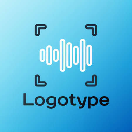 Line Voice recognition icon isolated on blue background. Voice biometric access authentication for personal identity recognition. Cyber security. Colorful outline concept. Vectorのイラスト素材