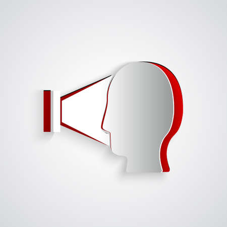 Paper cut Face recognition icon isolated on grey background. Face identification scanner icon. Facial id. Cyber security concept. Paper art style. Vectorのイラスト素材