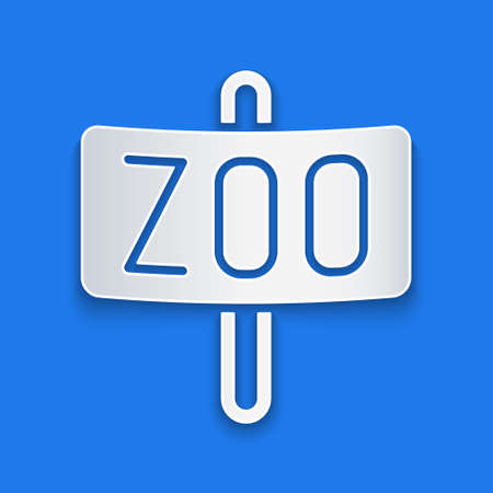 Paper cut Zoo park icon isolated on blue background. Paper art style. Vectorのイラスト素材