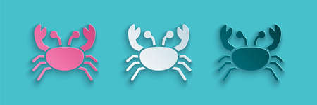 Paper cut Crab icon isolated on blue background. Paper art style. Vectorのイラスト素材