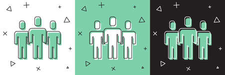 Set Users group icon isolated on white and green, black background. Group of people icon. Business avatar symbol - users profile icon. Vectorのイラスト素材