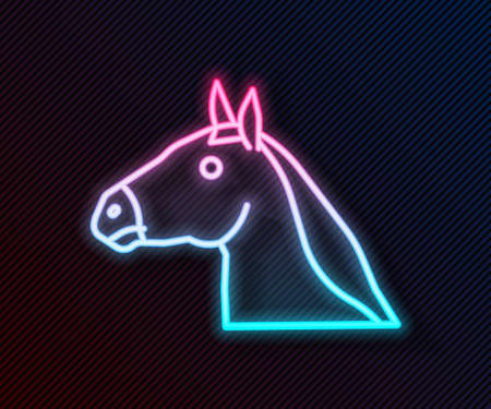Glowing neon line Horse head icon isolated on black background. Animal symbol. Vectorのイラスト素材