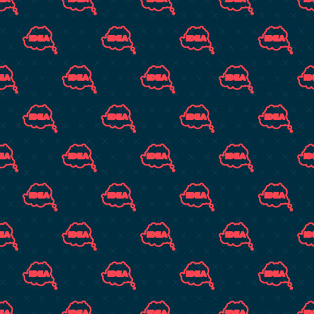 Red line Idea, speech bubble icon isolated seamless pattern on black background. Message speech...