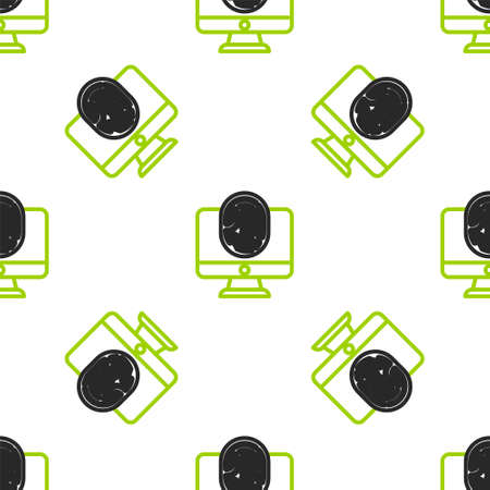 Line Monitor with fingerprint icon isolated seamless pattern on white background. ID app icon. Identification sign. Touch id. Vectorのイラスト素材