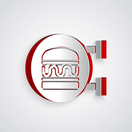 Paper cut Online ordering and burger delivery icon isolated on grey background. Paper art style. Vectorのイラスト素材