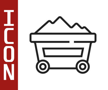 Black line Coal mine trolley icon isolated on white background. Factory coal mine trolley. Vectorのイラスト素材