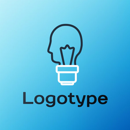 Line Light bulb with concept of idea icon isolated on blue background. Energy and idea symbol....