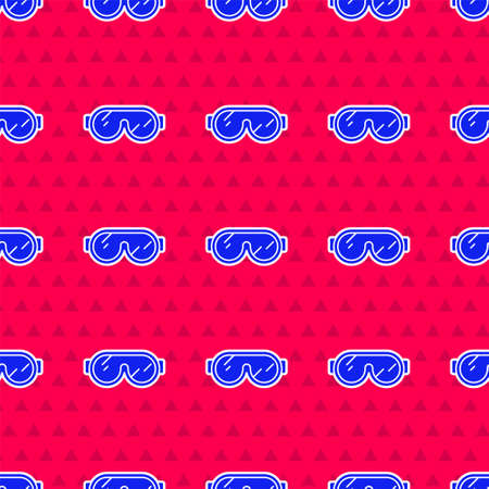 Blue Ski goggles icon isolated seamless pattern on red background. Extreme sport. Sport equipment. Vector Illustrationのイラスト素材