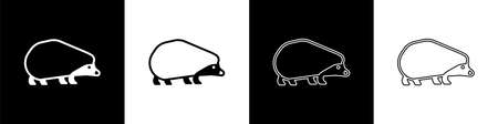 Set Hedgehog icon isolated on black and white background. Animal symbol. Vectorのイラスト素材