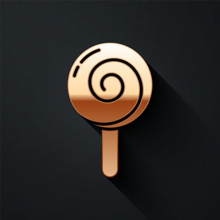 Gold Lollipop icon isolated on black background. Food, delicious symbol. Long shadow style. Vectorのイラスト素材